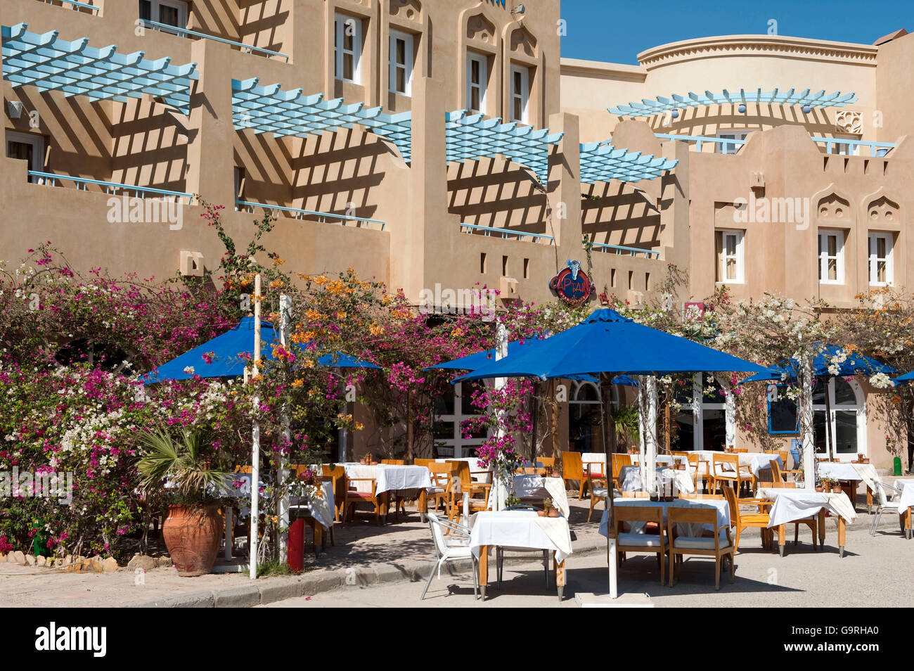 Cafe at Abu Tig Marina, el-Guna, Egypt Stock Photo