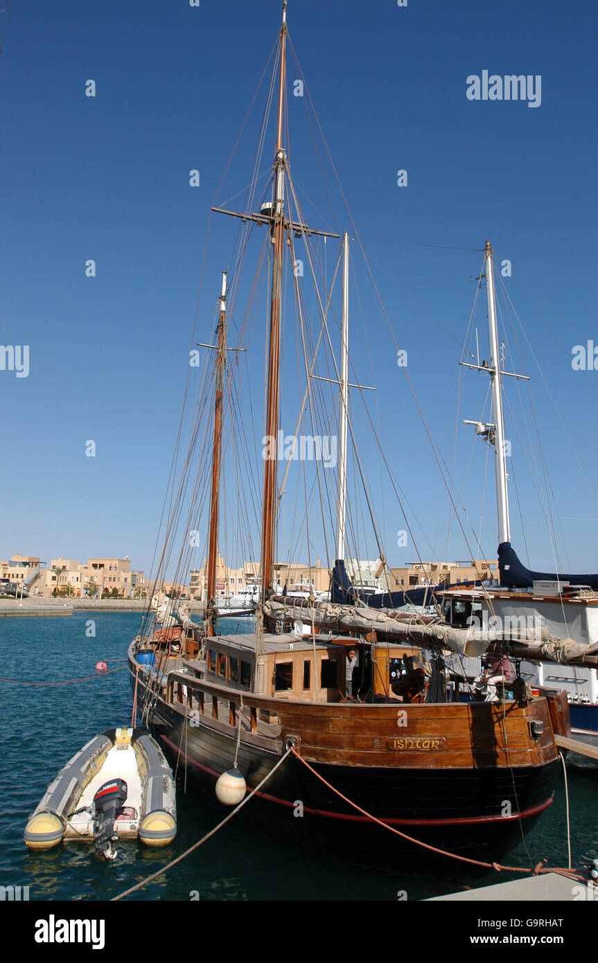 Yacht harbour, traditional sailing ship, el-Guna, Egypt / sailing vessel Stock Photo