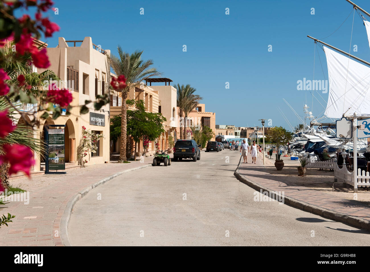 Promenade, Abu Tig Marina, yacht harbour, el-Guna, Egypt Stock Photo