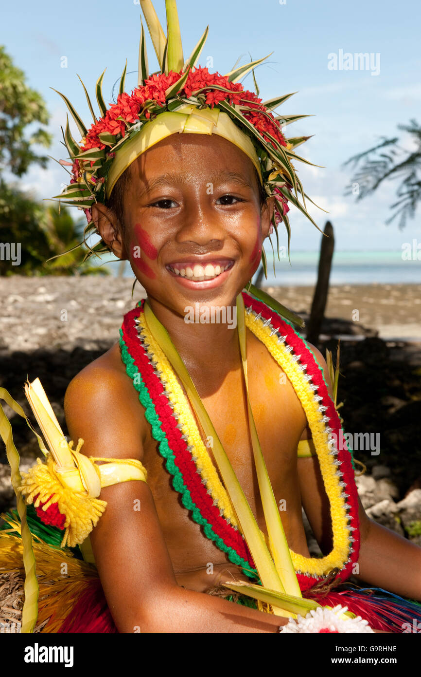 Boy, roped for traditional bamboo dance, Yap Island, Yap Islands, Federated States of Micronesia Stock Photo