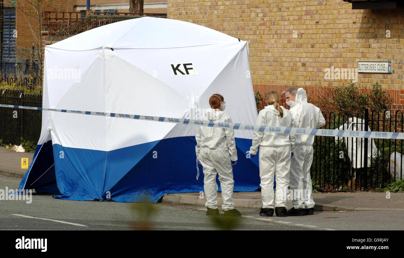 Officers at the crime scene at the junction of Hall Road and Buttermere