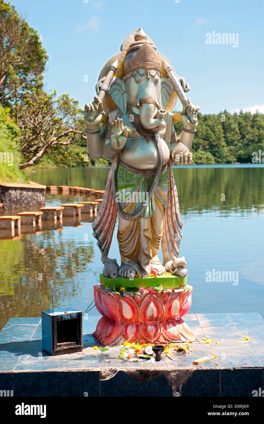 Elephantgod Ganesha, Holy Hindu Lake Ganga Talao, Grand Bassin, Mauritius, Africa, Indian Ocean / Ganga Talao Stock Photo