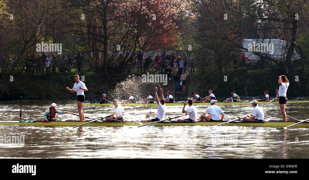 Rowing 153rd University Boat Race London. Cambridge celebrate their