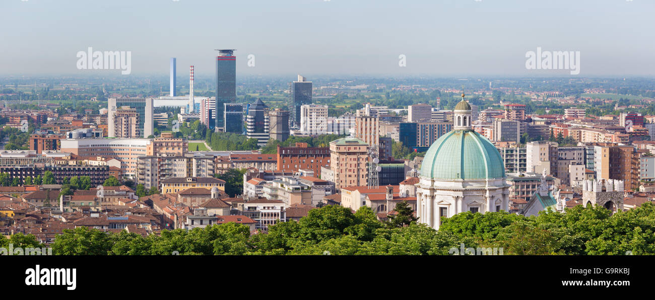 BRESCIA, ITALY - MAY 21, 2016: The panorama of Brescia with the cupola of Duomo in morning light. Stock Photo