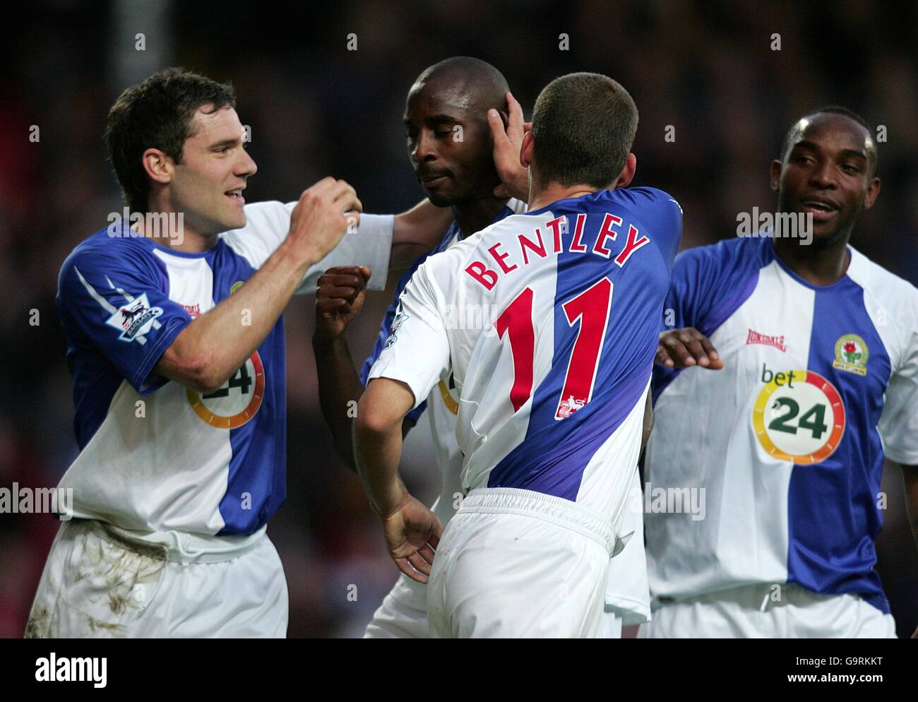 Blackburn Rovers' Jason Roberts (c) celebrates after scoring their second goal of the match with team mates Stock Photo