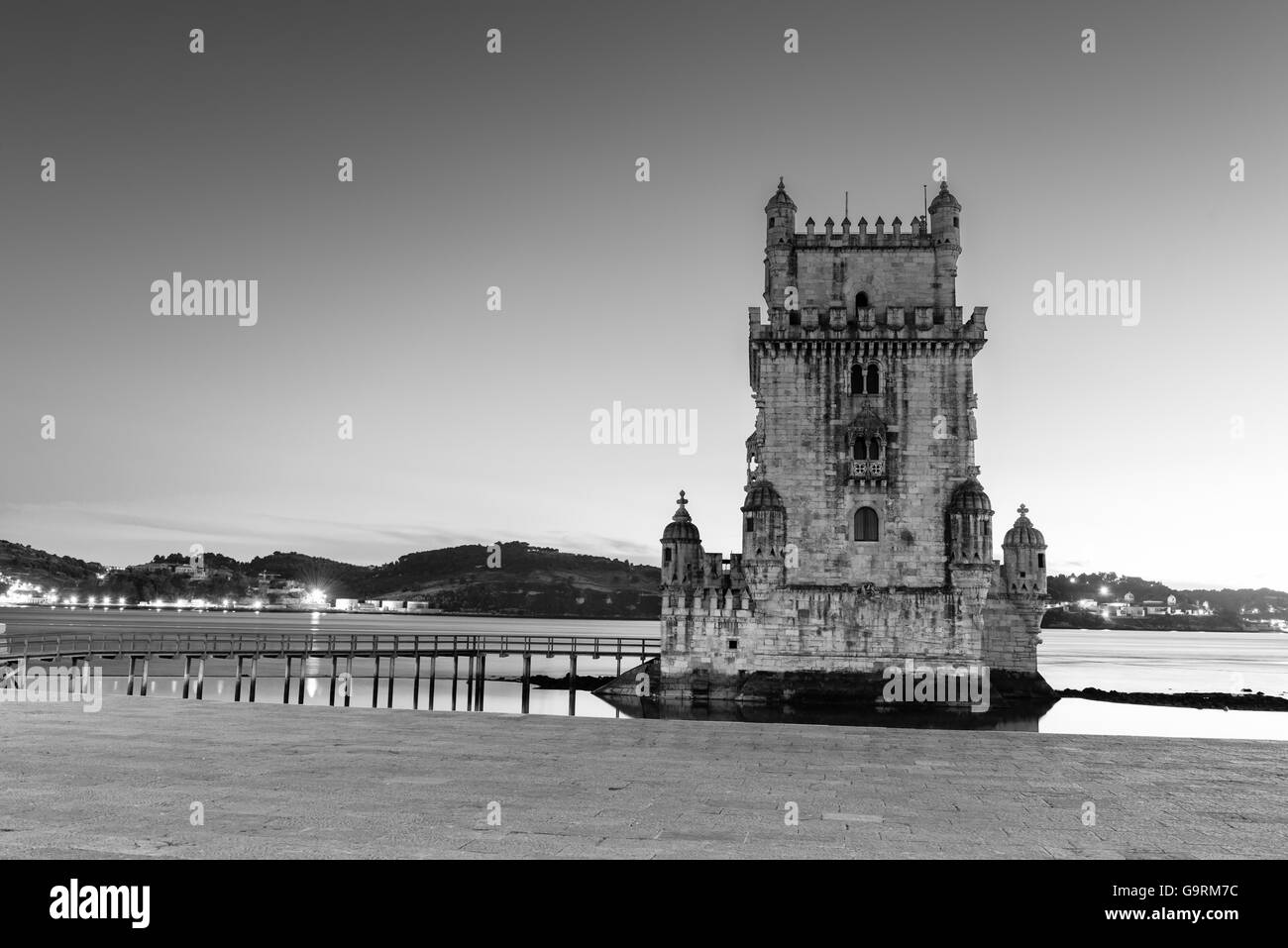 Lisbon, Portugal at Belem Tower on the Tagus River. Stock Photo