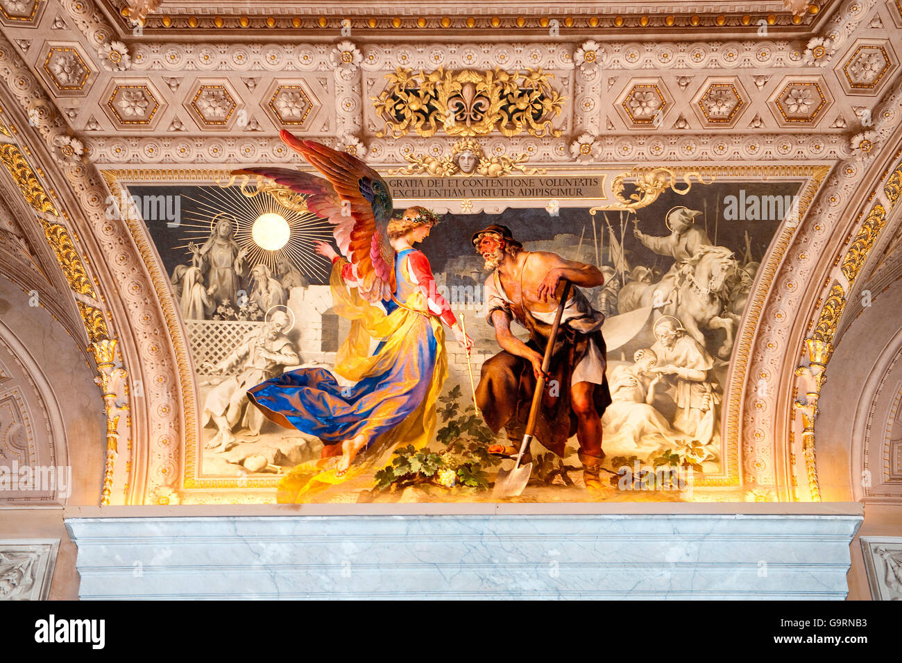 Ceiling painting with angel and farmer, Vatican Museums, Vatican city, Rome, Latium, Lazio, Italy, Europe  / Vatican museums Stock Photo