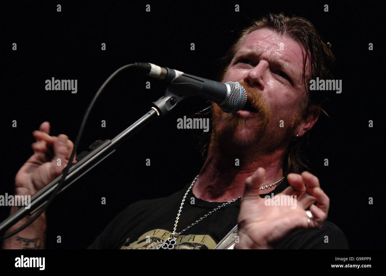 Jesse ''the devil'' Hughes of the band Eagles of Death Metal in action during a concert at the Astoria in central London. Stock Photo