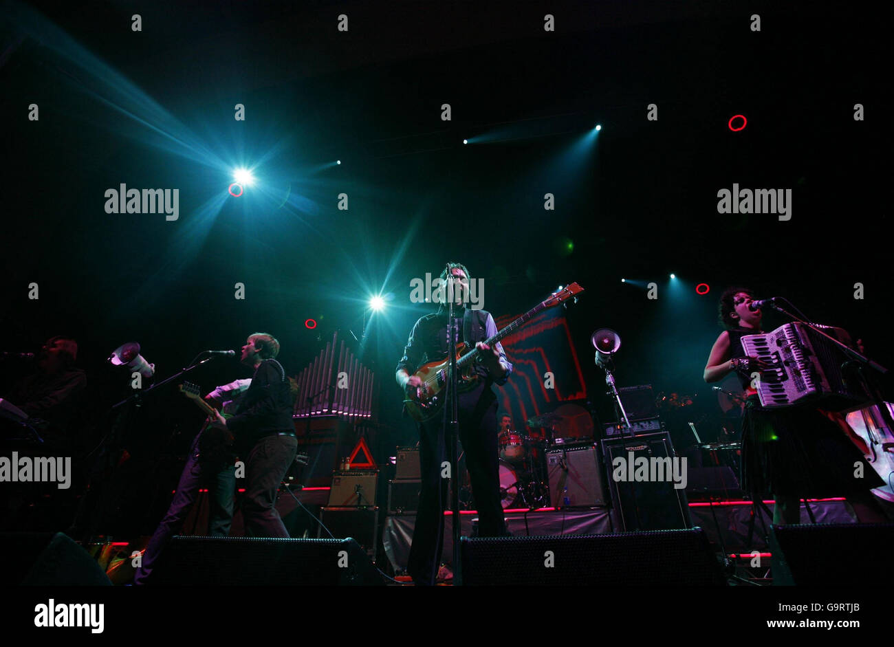 Arcade Fire performing on stage at the Brixton Academy in south west