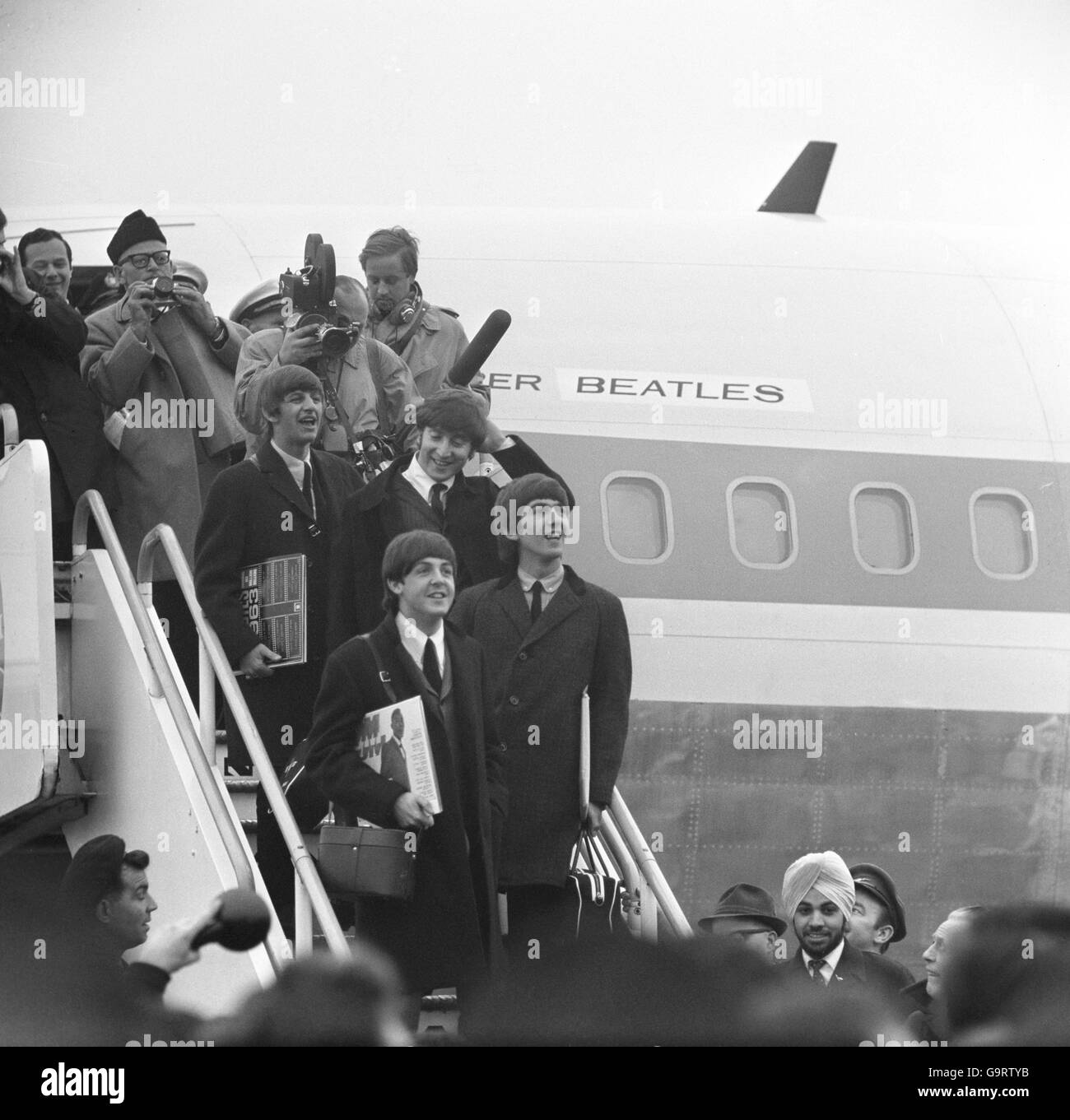 Beatles Return - with LP's Stock Photo