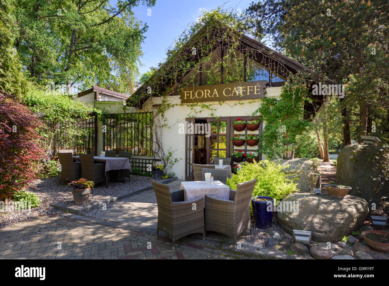 Café at Warsaw University Botanic Garden Stock Photo