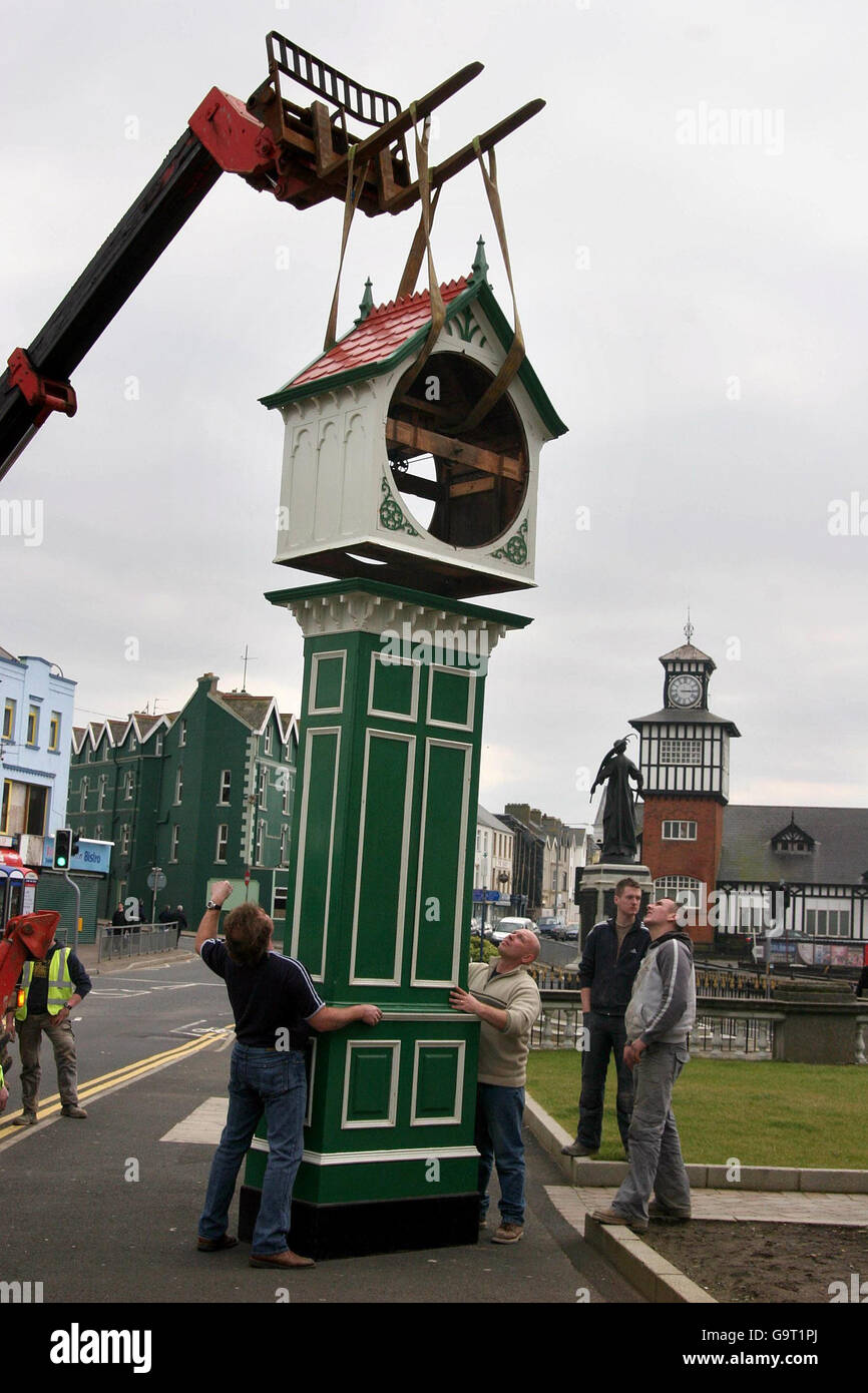The 17 foot Grandfather Clock comes in three sections at Portrush in Co Antrim. Stock Photo