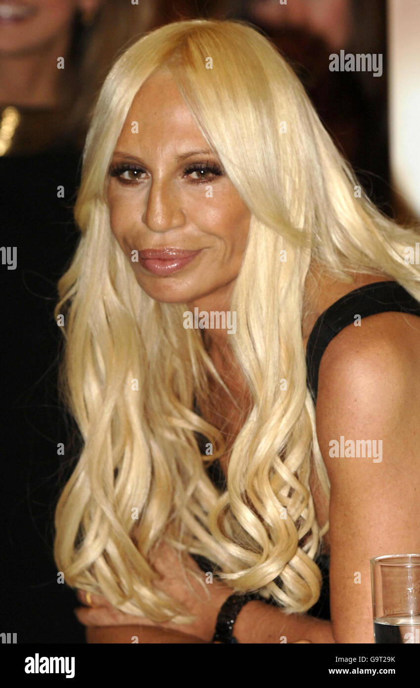 Donatella Versace holds up her new fragrance, Versace, at Saks Fifth Avenue  in New York City on May 8, 2007. (UPI Photo/John Angelillo Stock Photo -  Alamy