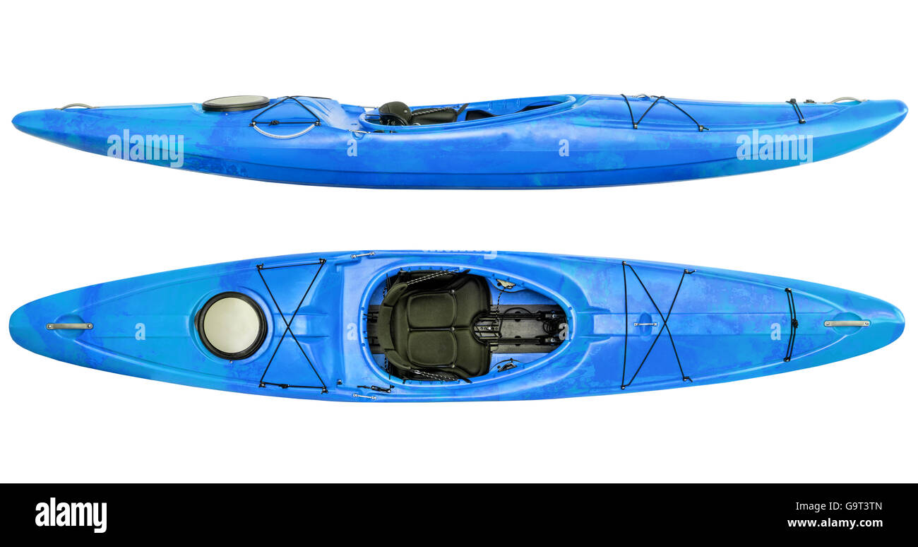 side and top view of crossover kayak (whitewater and river running kayak) isolated on white Stock Photo