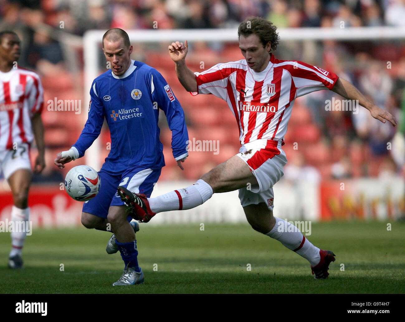 Stoke City S John Eustace Right And Leicester City S Iain Hume In Action During The Coca Cola Championship Match At Britannia Stadium Stoke Stock Photo Alamy Stoke City S John Eustace Right And Leicester City S Iain Hume In Action During The Coca Cola Championship Match At Britannia Stadium Stoke Stock Photo Alamy