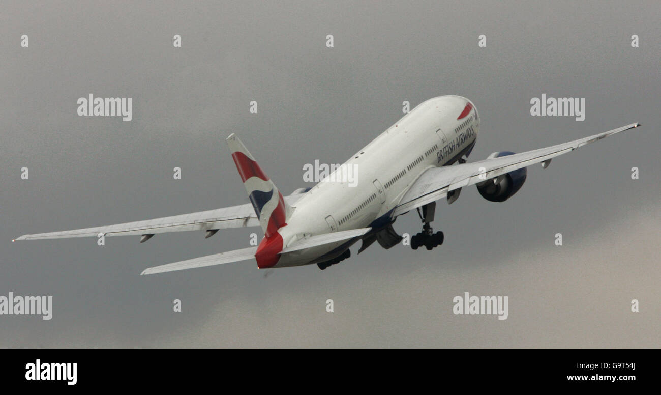 Generic transport pics. British Airways Boeing 777 takes-off from London's Heathrow Airport. Stock Photo