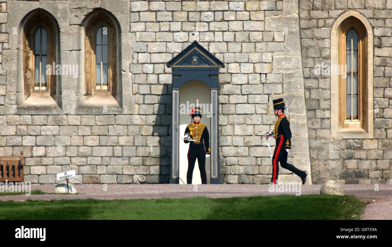 Gunner Fox of The Kings Troop Horse Artillery mounts guard at the Long