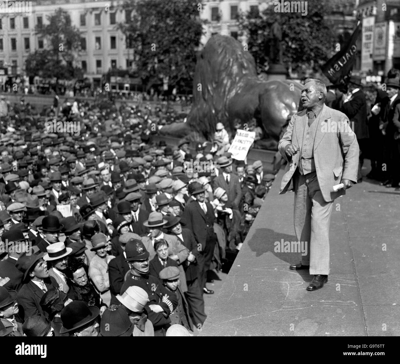 British trades Unionist, Mr Tom Mann, addressing the mass meeting to protest the imminent execution in the electric chair of two Italian-born American anarchists in the USA, Ferdinando Nicola Sacco and Bartolomeo Vanzetti.It was widely perceived that their sentence was more politically motivated than justified by evidence. Stock Photo