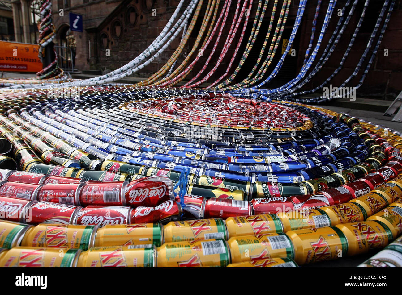 Drink cans sculpture world record attempt Stock Photo Alamy