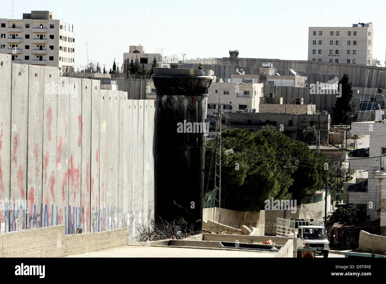 Mid East travel pictures. The Israeli West Bank barrier at Jerusalem. Stock Photo