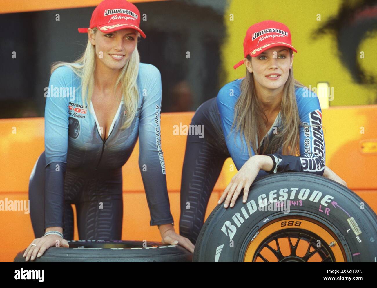 Formula One Motor Racing - European Grand Prix. Two models in Bridgestone  lycra outfits Stock Photo - Alamy