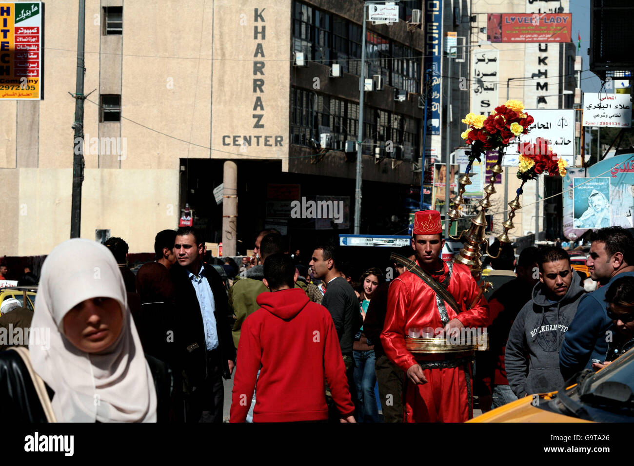 Mid East travel pictures. People shopping in the main square of Ramallah. Stock Photo