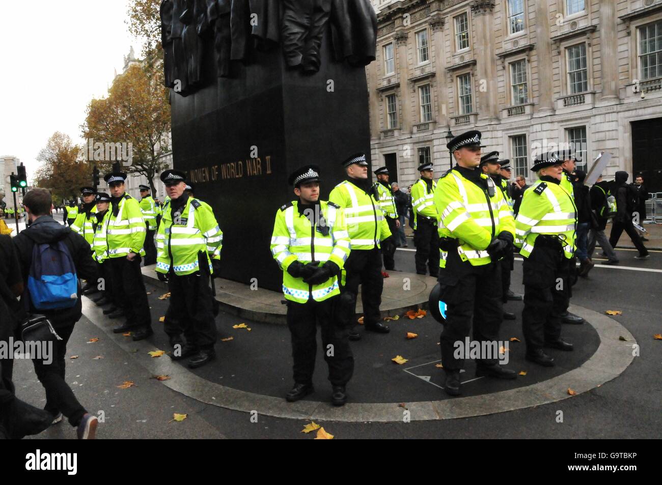 Police cordon around a monument to Women of the Second World War on ...