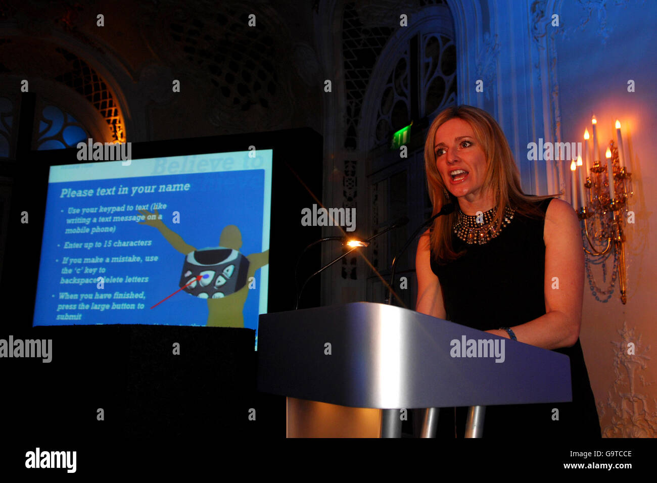 Believe to Achieve Gala Dinner - Savoy Hotel. Believe to Achieve with Kelly Holmes and the Youth Sport Trust. Host, Gabby Logan Stock Photo