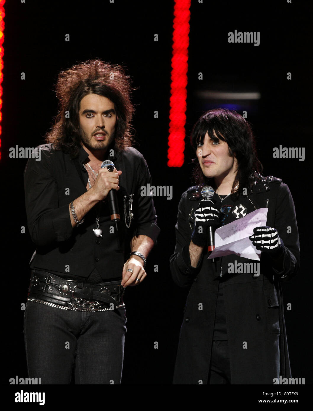 Russell Brand and Noel Fielding performing during the Teenage Cancer Trust comedy gig at the Royal Albert Hall in central London. Stock Photo
