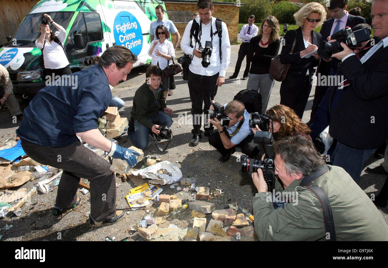 Conservative Leader David Cameron Helps To Clean Up Rubbish Left By Fly ...