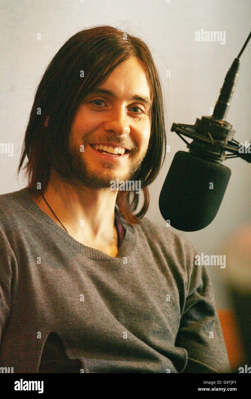 Jared Leto interview at Capital Radio in central London, promoting his band 30 Seconds to Mars with drive time DJ Lucio. Stock Photo