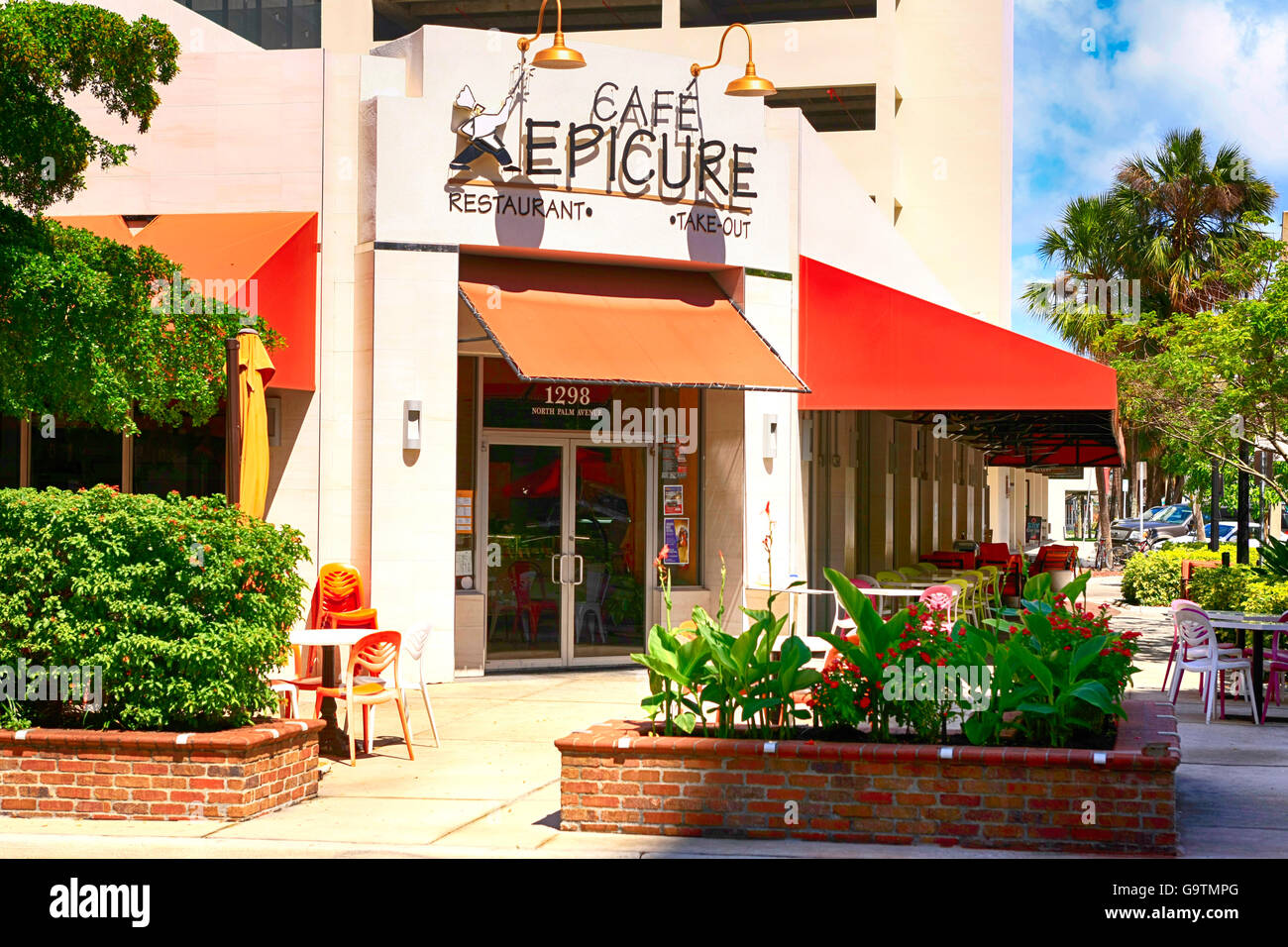 Cafe Epicure at 1298 North Pam Ave in downtown Sarasota, FL Stock Photo