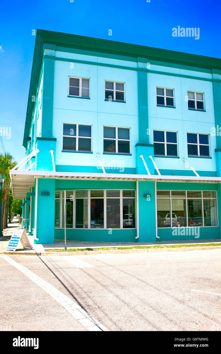 Building in the Rosemary district of Sarasota, the orginal part of this city in Florida Stock Photo