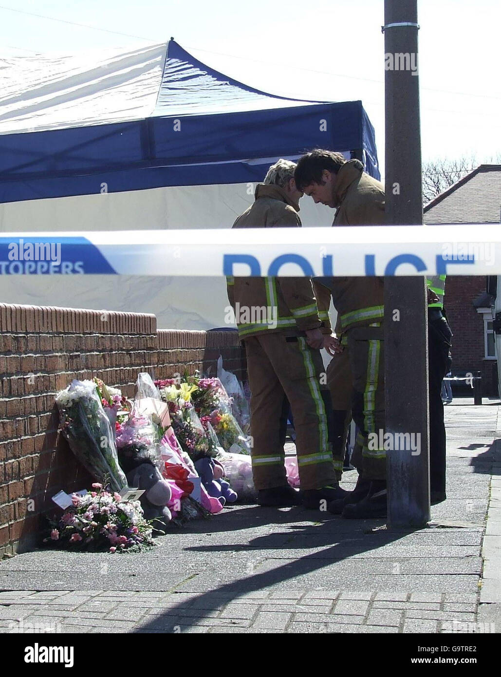 Flowers outside a house in Lisle Road, South Shields, where two girls