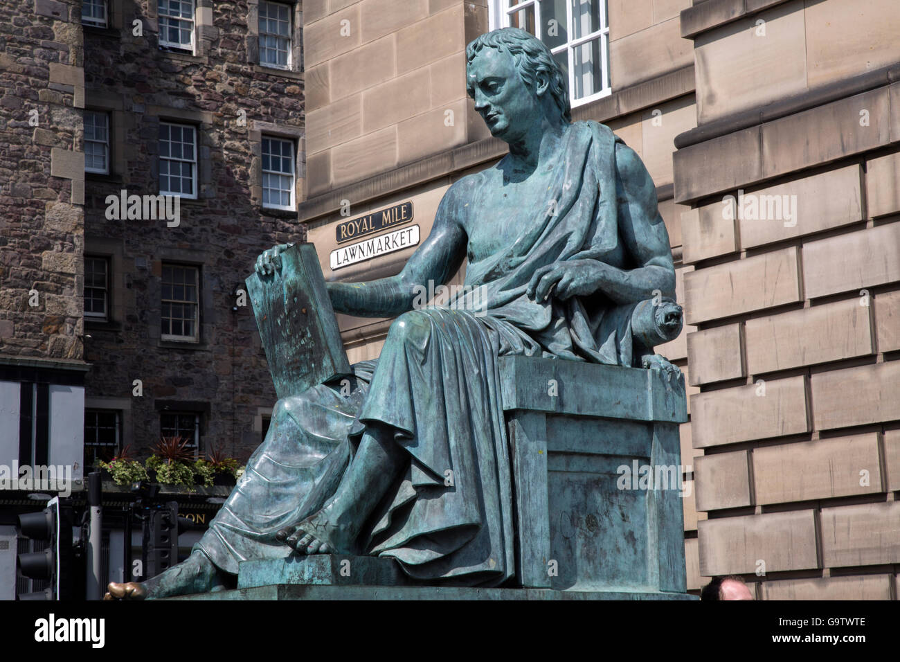 David Hume Statue by Stoddart; Royal Mile Street; Lawnmarket; Edinburgh; Scotland Stock Photo