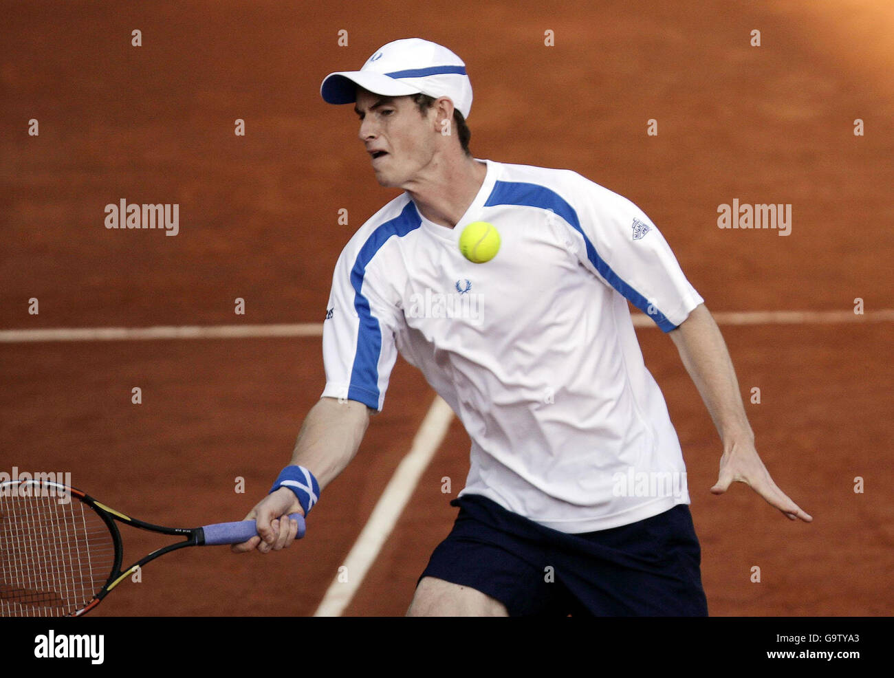 Andy and Jamie Murray (not pictured) in action against Poland's Mariusz Fyrstenberg and Marcin Matkowski during the Masters Series, first round match in Monte-Carlo, Monaco. Stock Photo