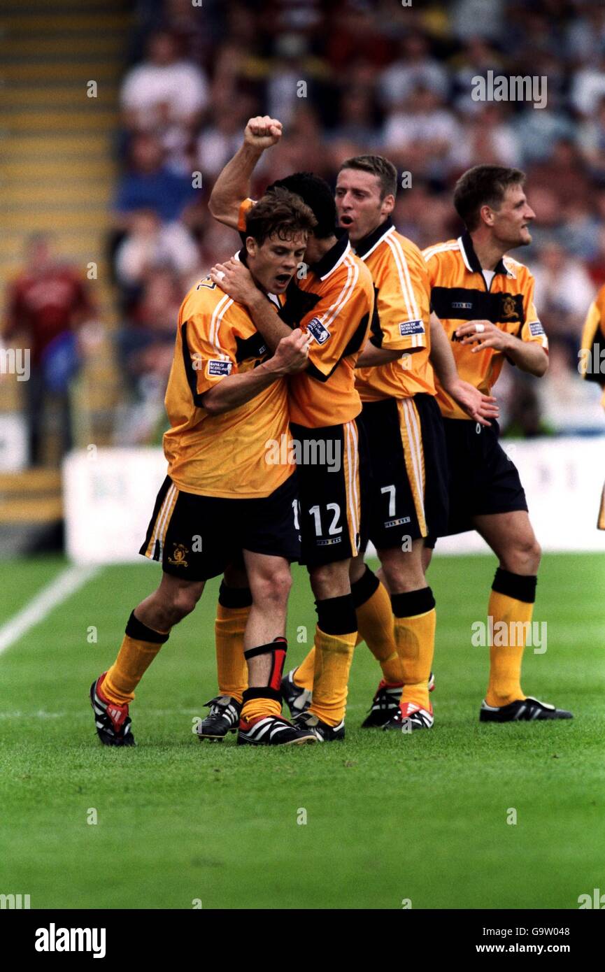 Scottish Soccer - Bank of Scotland Premier League - Livingston v Heart of Midlothian. L-R; Livingston's David Fernandez is congratulated on scoring the second goal of the game by fellow goalscorer Francisco Quino Stock Photo