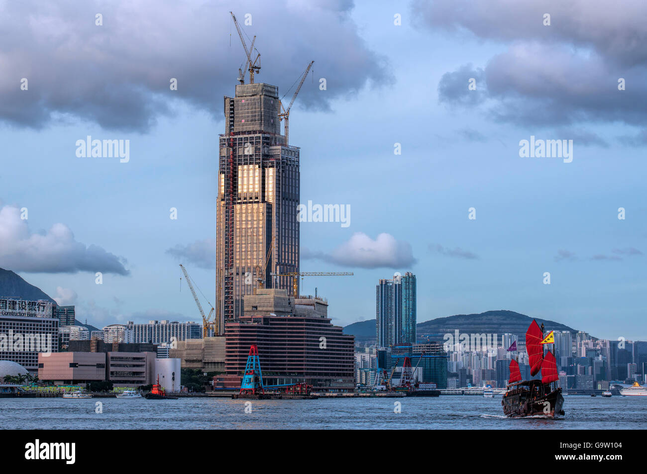 The new Kowloon skyline and new buildings under construction, Hong Kong, China. Stock Photo