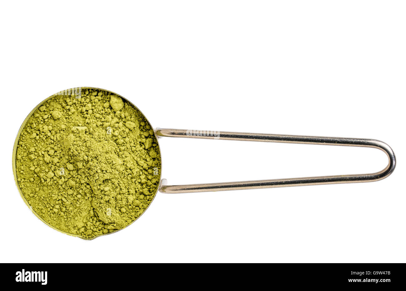 measuring scoop of organic matcha green tea powder isolated on white Stock Photo