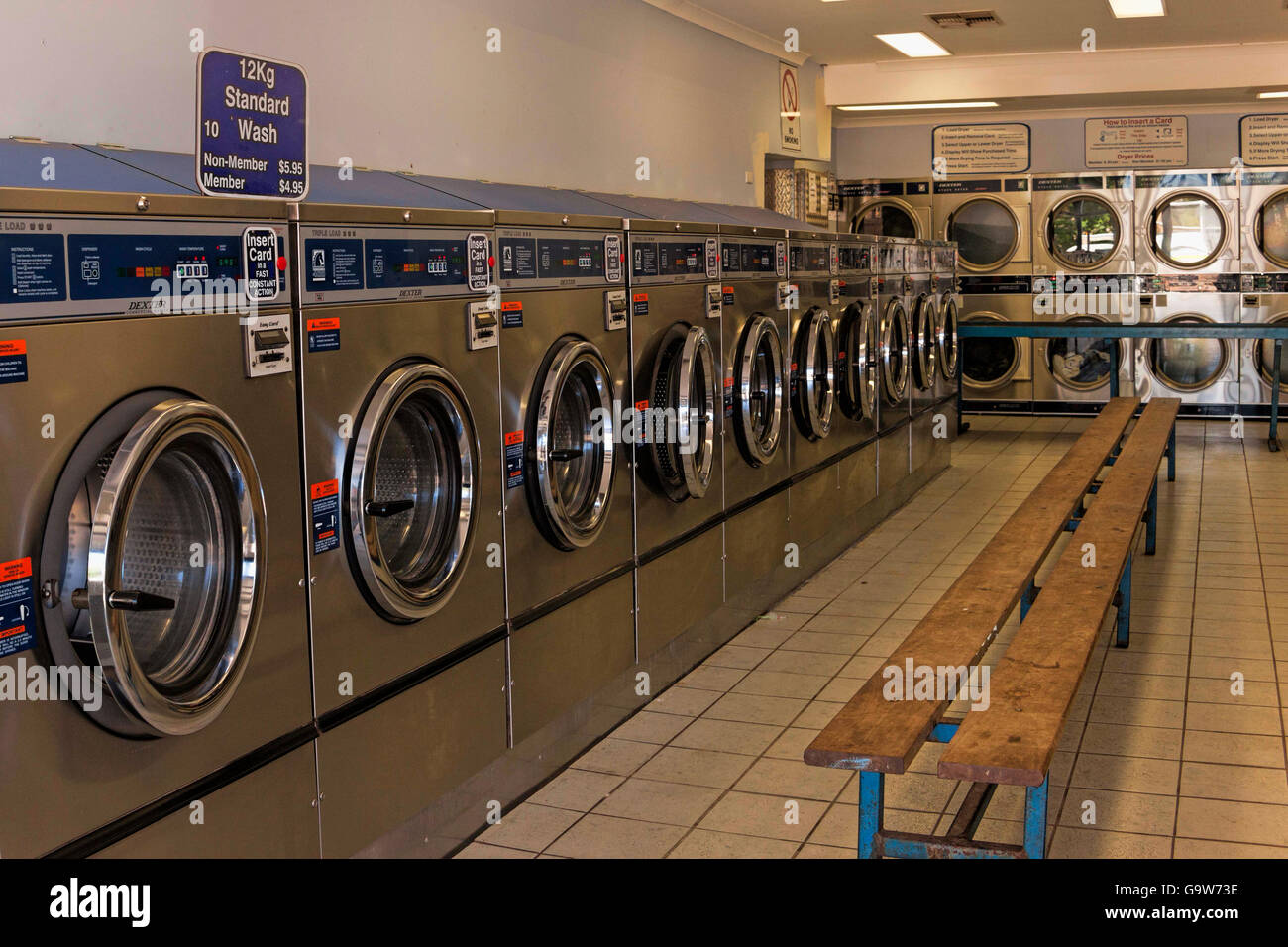 Washing machines in laundromat,  Western Australia Stock Photo