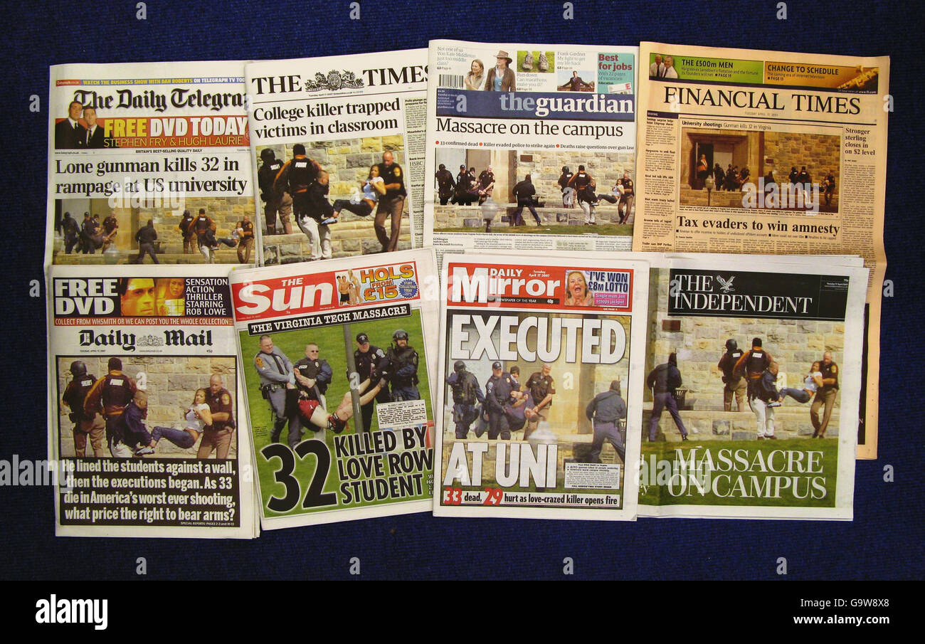 The front pages of National newspapers showing the coverage of the ...