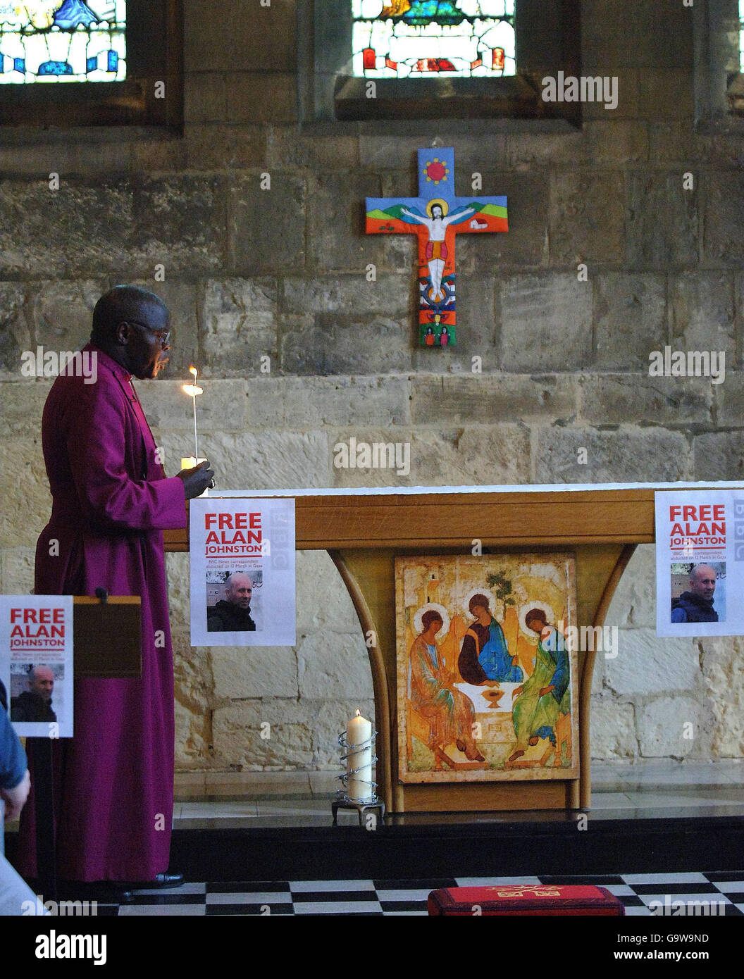 The Archbishop of York, Dr John Sentamu, begins his prayer vigil for kidnapped BBC journalist Alan Johnston, at the chapel in Bishopthorpe Palace, near York. Stock Photo