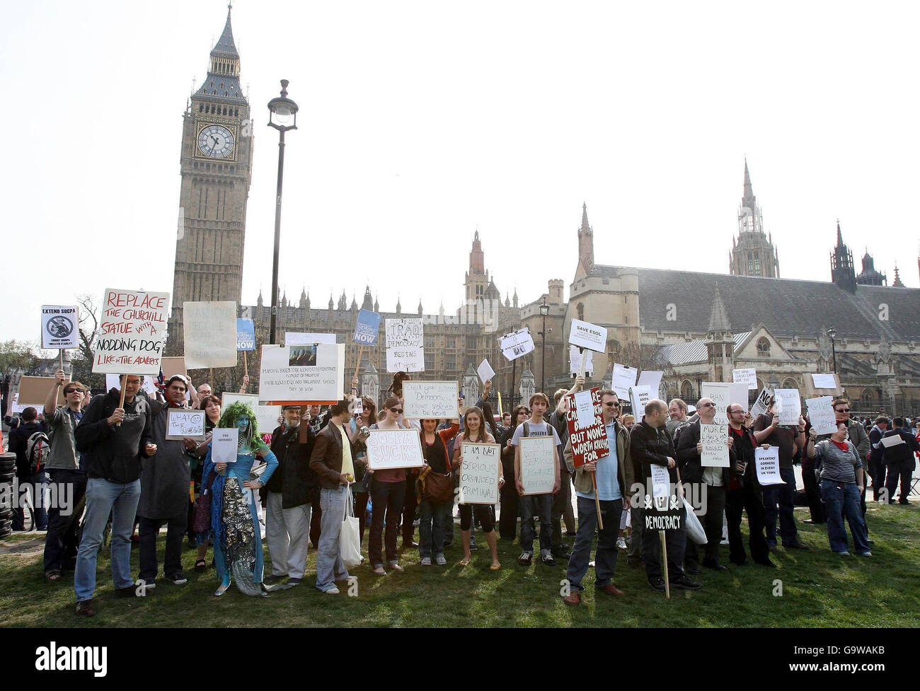 Protesters in Parliament Square as part of a mass 'lone' protest today against an 'absurd' law governing demonstrations in Westminster. Stock Photo
