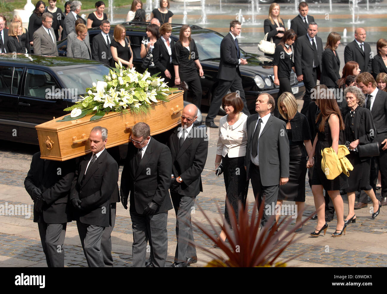 Family members follow the coffin at the funeral service of Lindsay Ann Hawker at Coventry Cathedral. Stock Photo