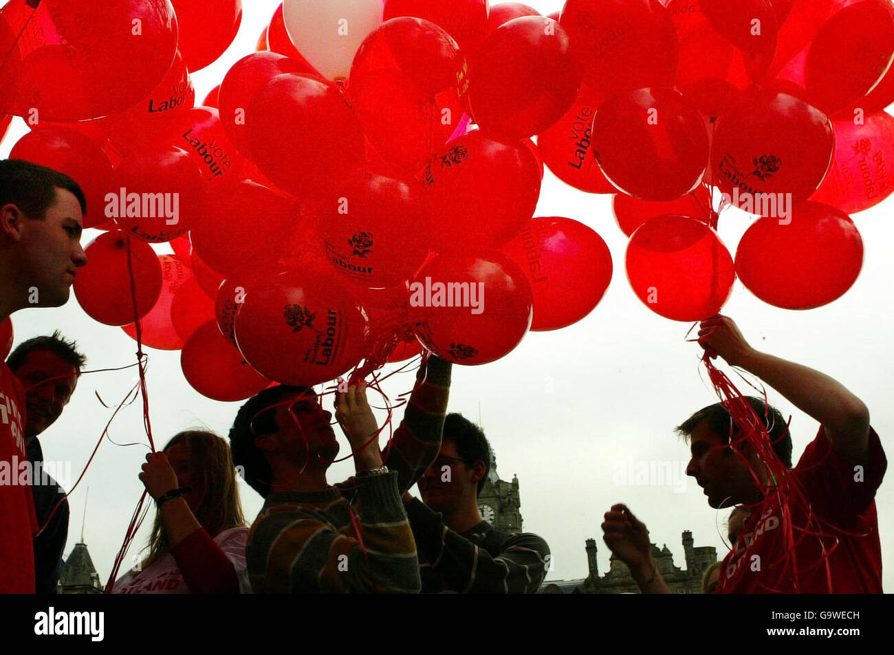 Labour balloons on princes street hires stock photography and images