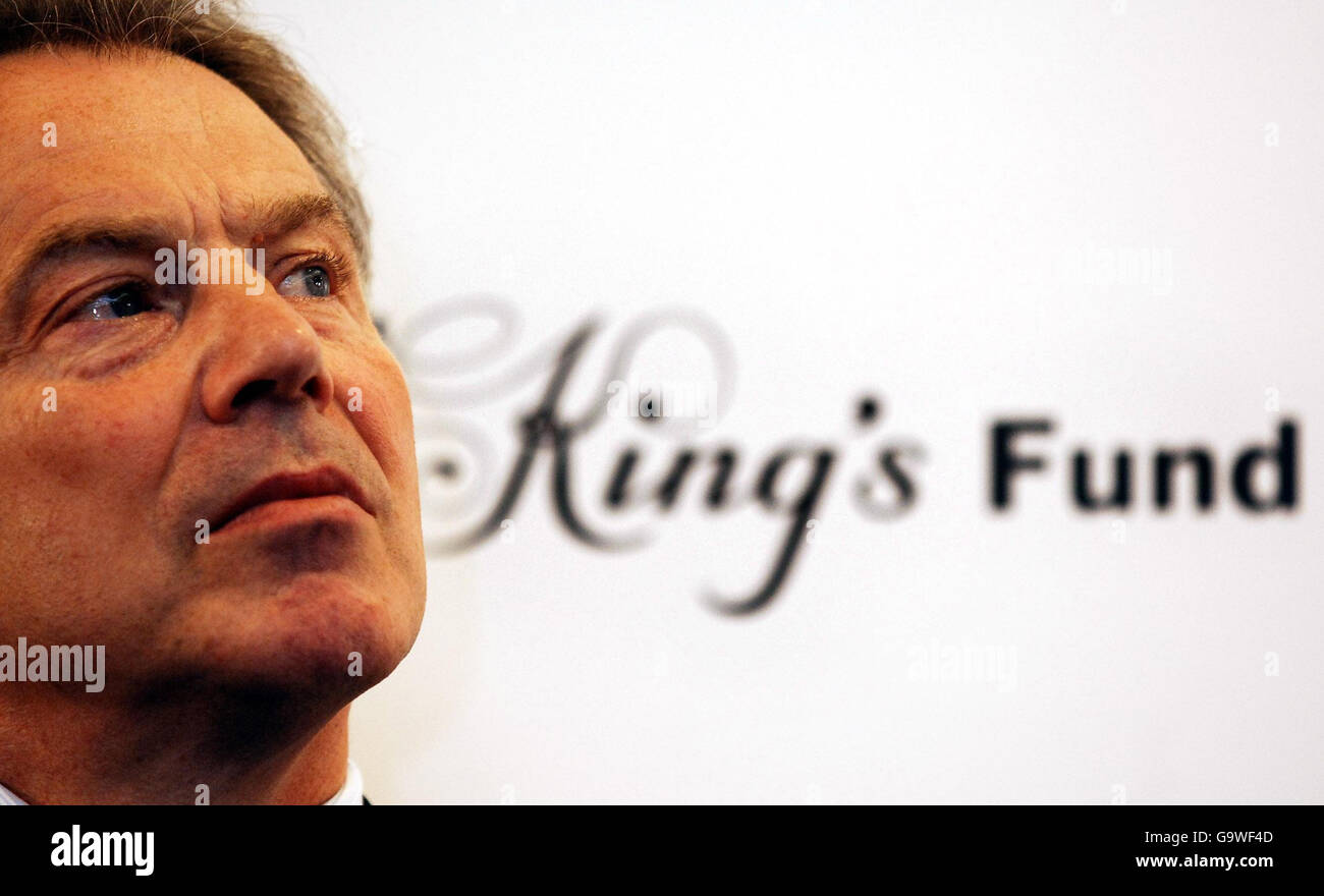 Prime minister tony blair before address kings fund hi-res stock