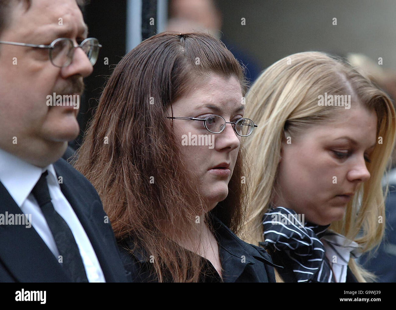 Tina O'Neill (centre) the widow of Corporal Kris O'Neill at his funeral, which took place at St Peters Church, Sowerby near Leeds. Stock Photo