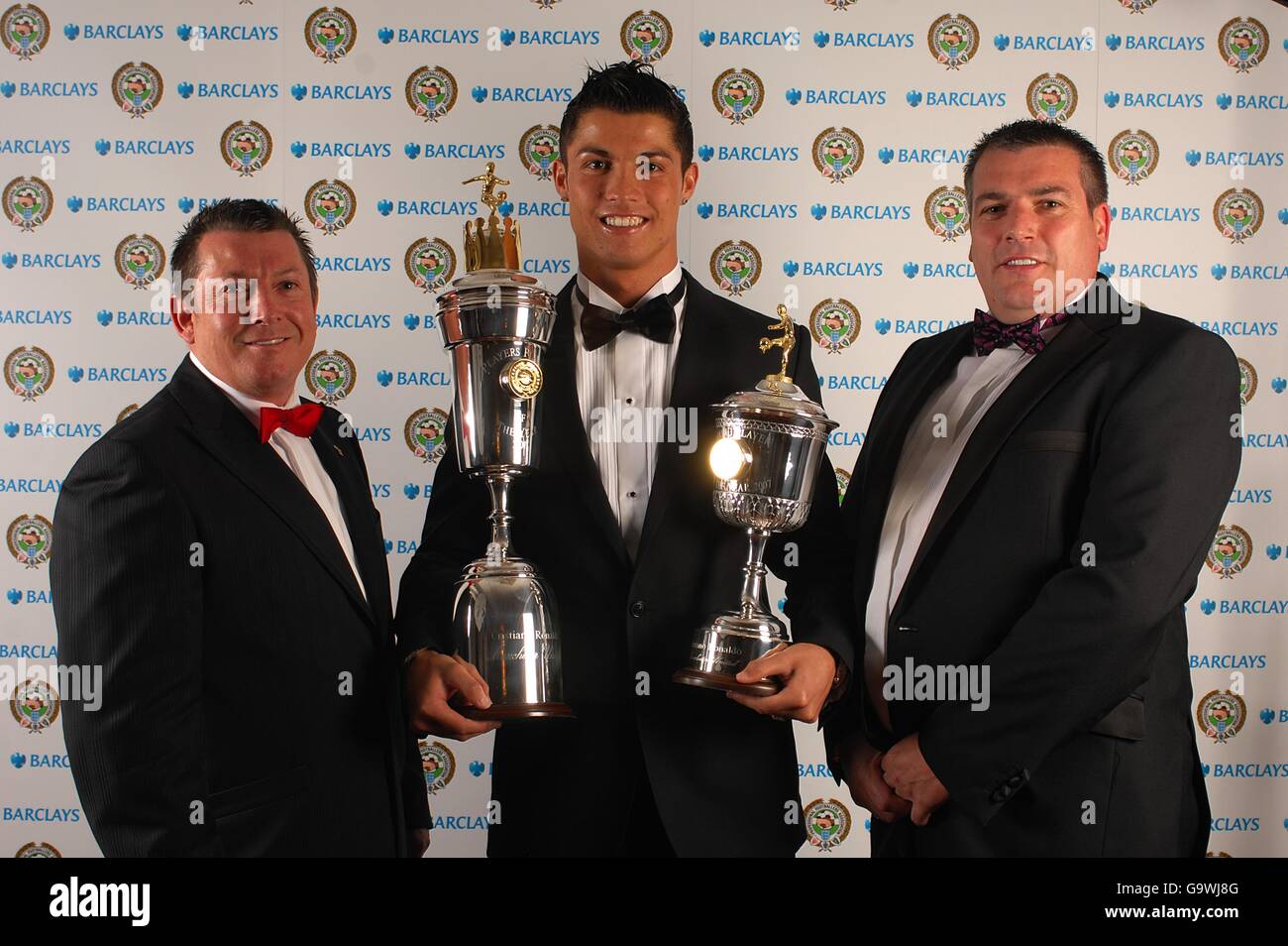 Soccer - PFA Player of the Year Awards 2007 - Grosvenor House Hotel. Manchester United's Cristiano Ronaldo with his PFA Young Player of the Year and Player of the Year awards Stock Photo
