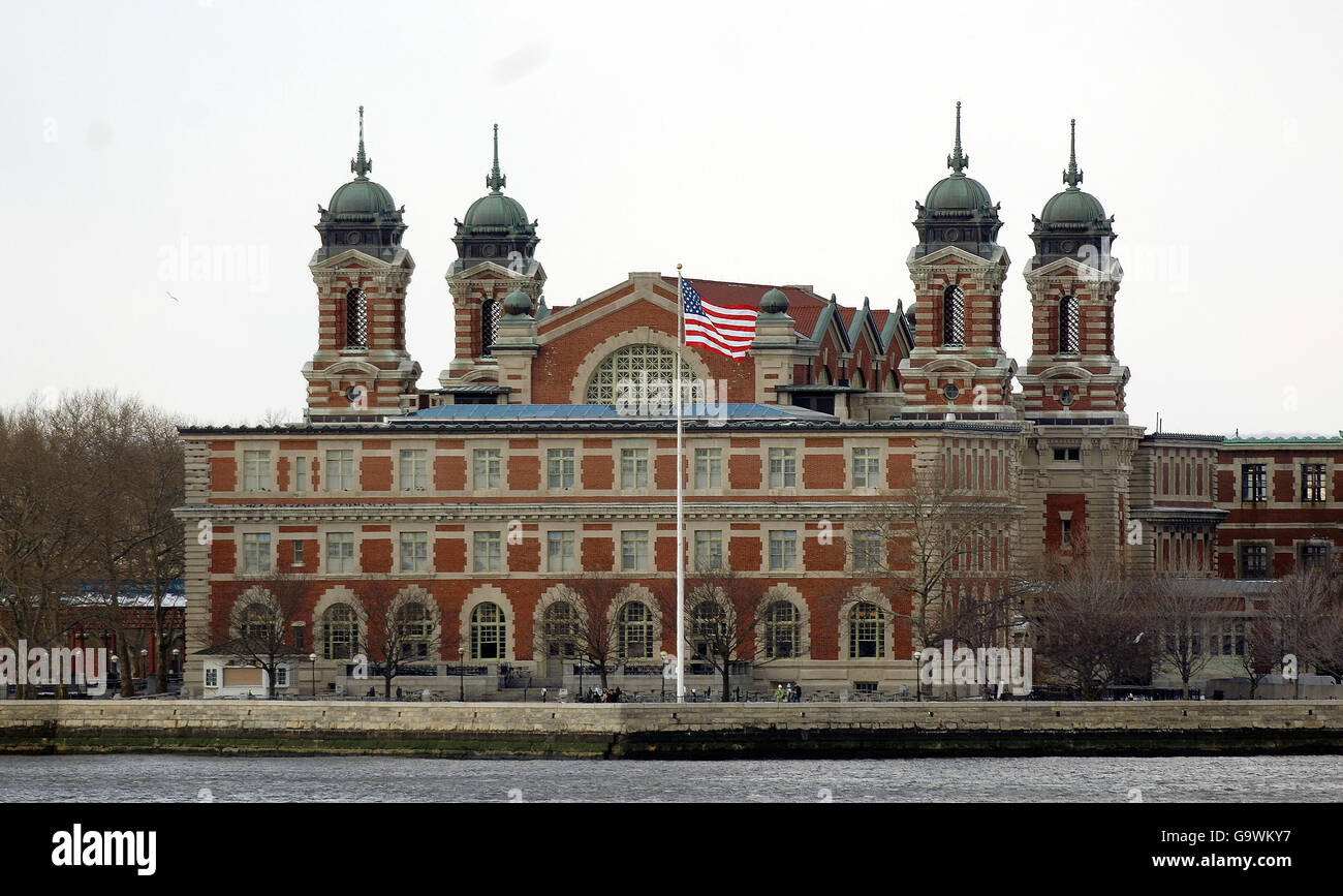 The main Imigration Building on Ellis Island in New York City Harbour, where between 1892 until 1954 nearly 12 million people passed through its gates and dispersed across the United States, in the greatest wave of mass migration the world has ever known. Stock Photo