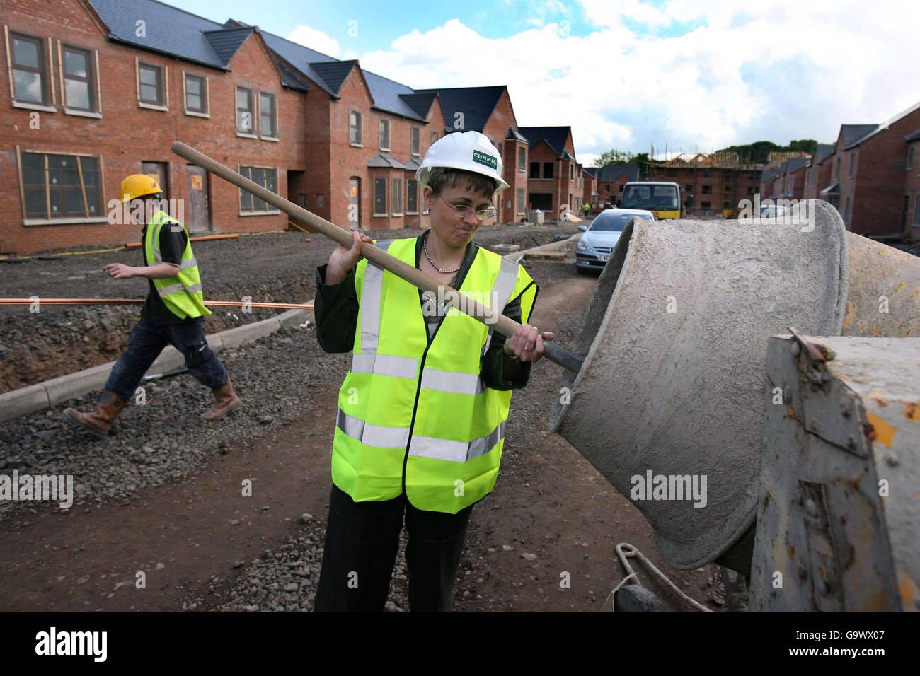 Northern Irelands new Social Development Minister Margaret Richie visits a social housing development on Belfast's Ormeau Road to announce moves to increase access to affordable and social housing. Stock Photo